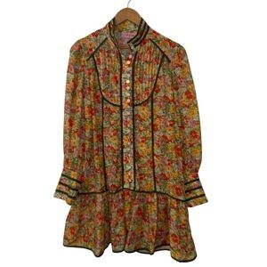 Alex Vinash Floral Prairie Cottagecore Long Sleeve Mini Dress Medium